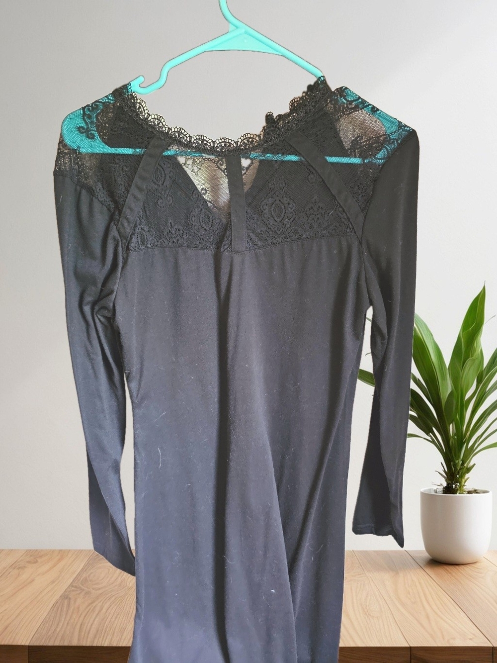 Black Lace-Yoke Mini Dress - Women's Long Sleeve